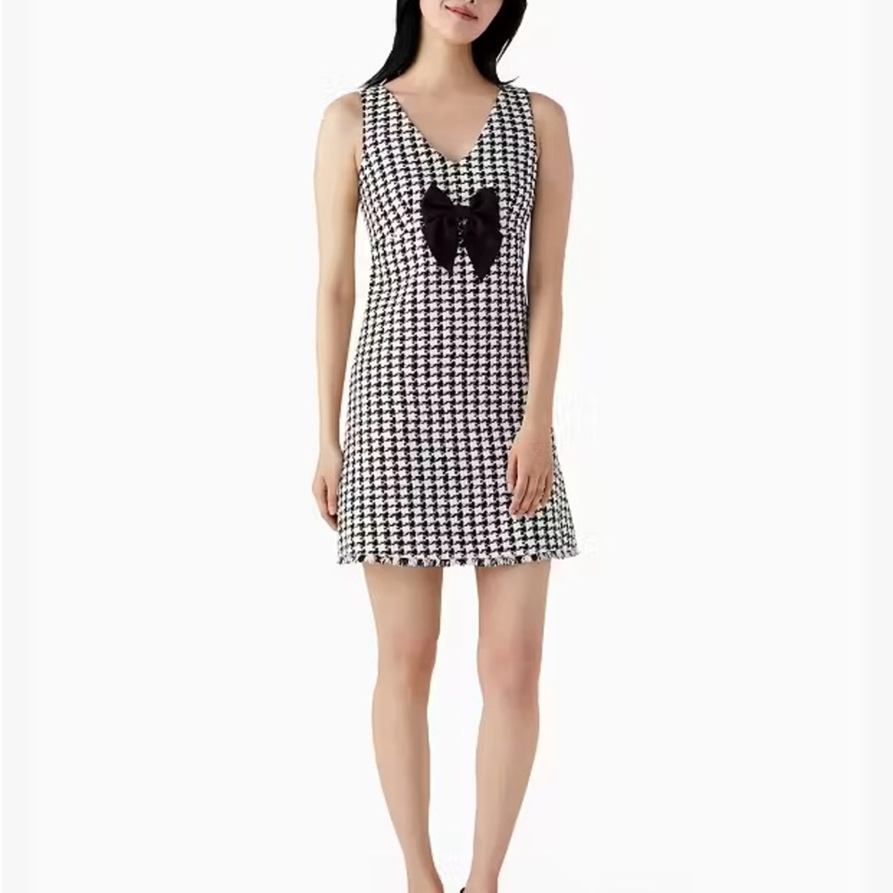 Kate Spade Black and White Houndstooth Dress with Bow